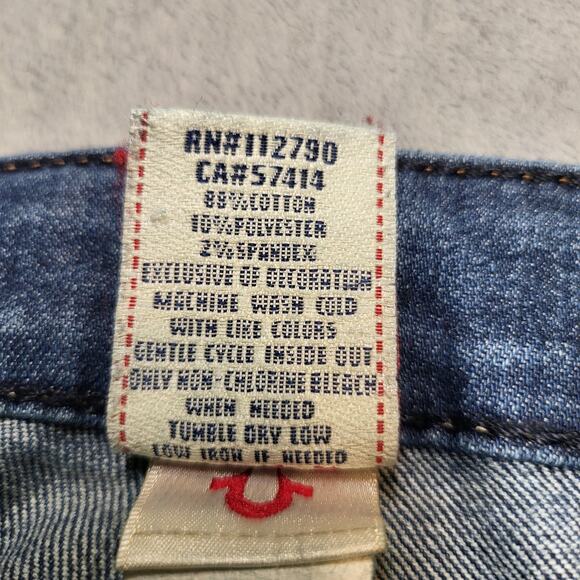 True Religion Jeans Womens 32 Blue Straight Made In USA Stretch Denim Mid Rise - Picture 3 of 11